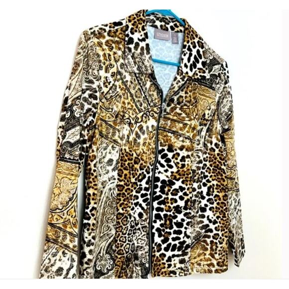 Chico’s animal print leopard cotton zipper shirt size 1 - Picture 1 of 9